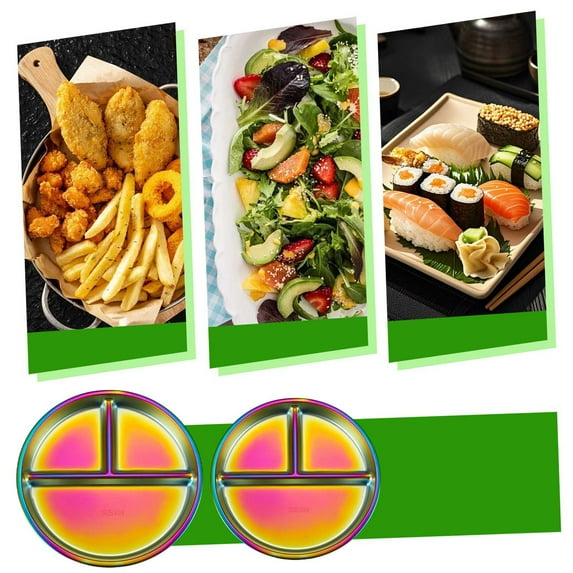 304 Stainless Steel Partitioned Dinner Plates 20cm, Divided Plates, Multi-Compartment, Durable, Safe for Kids and Adults, Dishwasher Safe, Stylish Design