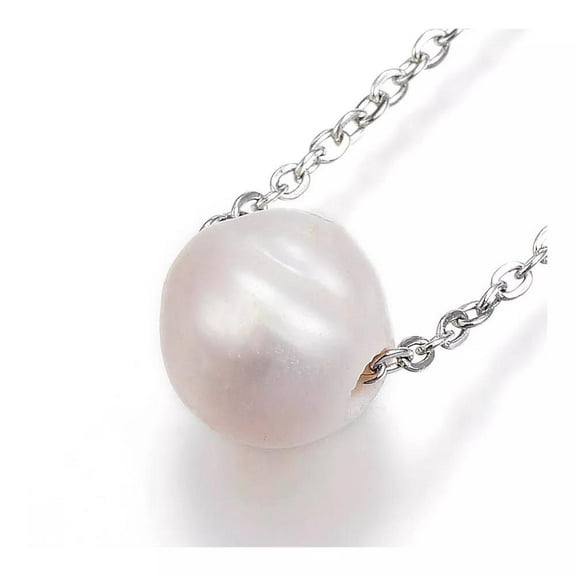 304 Stainless Steel Pendant Necklace Freshwater Pearl Bead Lobster Gold 17"&nbsp;A262