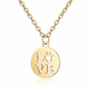 304 Stainless Steel Gold Round Word Love Color Pendant Necklace 16 Inch 1mm Lobster Clasp A406