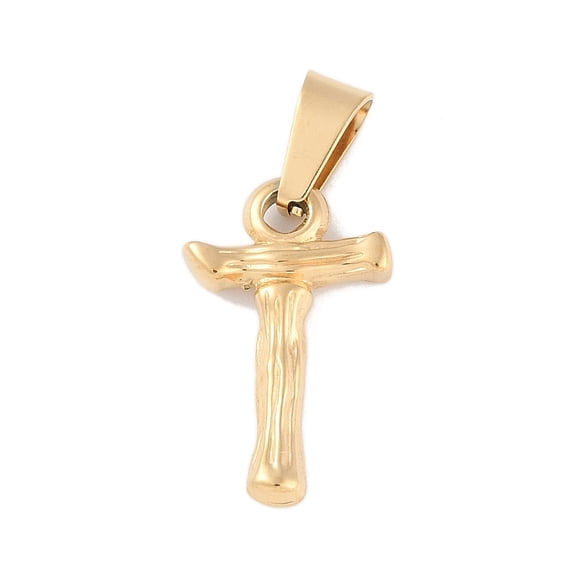 304 Stainless Steel Pendants Bamboo style Letter Ion Plating(IP) Real 18K golden Plated Letter.T 18x11x3mm Hole: 3x7mm