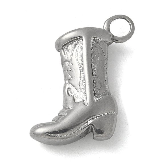 304 Stainless Steel Pendants Cowboy Boots Charms Stainless Steel Color 15x10x4mm Hole: 2mm