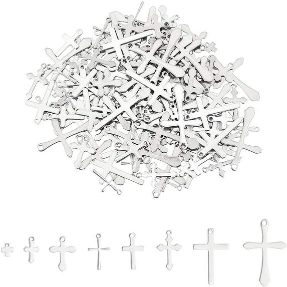 304 Stainless Steel Pendants Cross Stainless Steel Color 160pcs box
