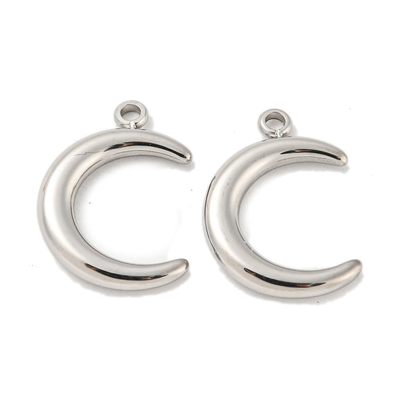 304 Stainless Steel Pendants Double Horn/Crescent Moon Charm Stainless Steel color 17.5x13x2mm Hole: 1.6mm