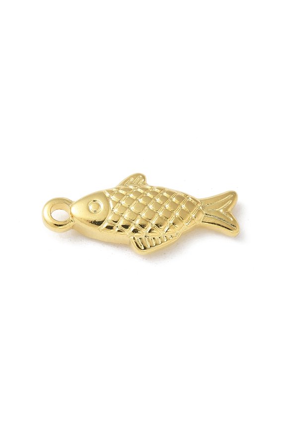304 Stainless Steel Pendants Fish Charm Ion Plating(IP) Real 18K Gold Plated 20.5x9x3.5mm Hole: 1.8mm