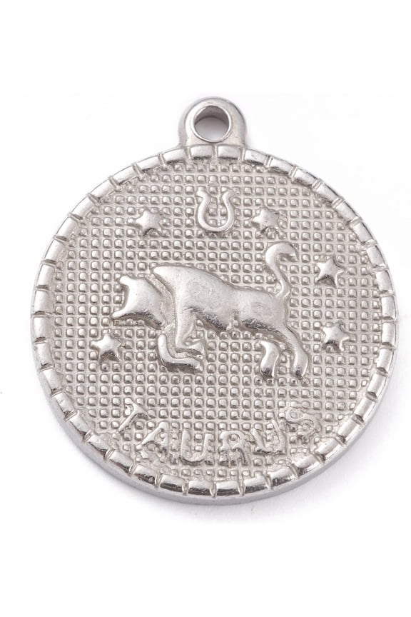 304 Stainless Steel Pendants Flat Round with Constellation Taurus 29x26x3mm Hole: 2mm Multi-color