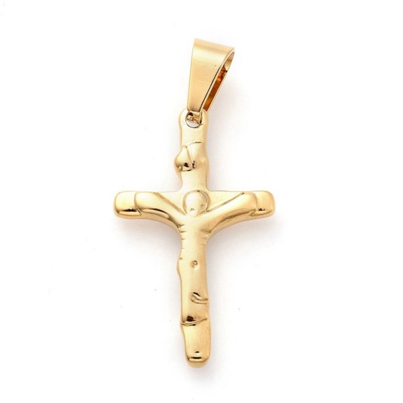 304 Stainless Steel Pendants For Easter Crucifix Cross Golden 32x19x3mm Hole: 7x4mm