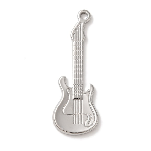 304 Stainless Steel Pendants Guitar Charm Stainless Steel color 41.5x14.5x1.5mm Hole: 2mm