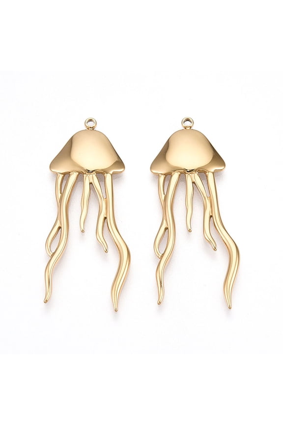 304 Stainless Steel Pendants Jellyfish Charm Real 14K Gold Plated 39.1x16x2mm Hole: 1.4mm