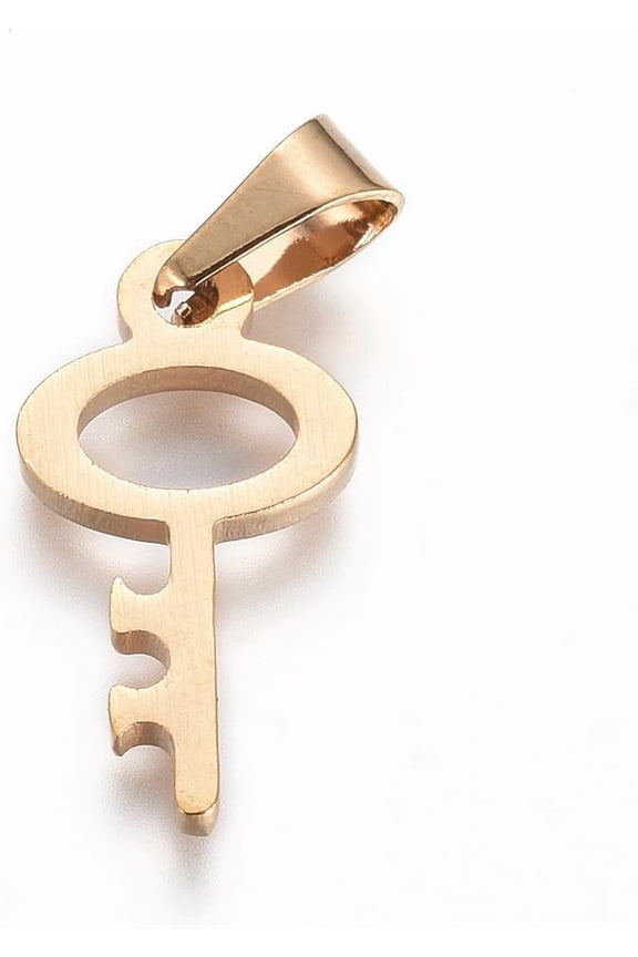304 Stainless Steel Pendants Key Golden 16.8x9x1.3mm Hole: 6x3mm creative