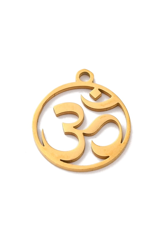 304 Stainless Steel Pendants Laser Cut Chakra Charm Real 18K golden Plated Ohm/Aum 17x15x1mm Hole: 1.5mm 304 Stainless Steel