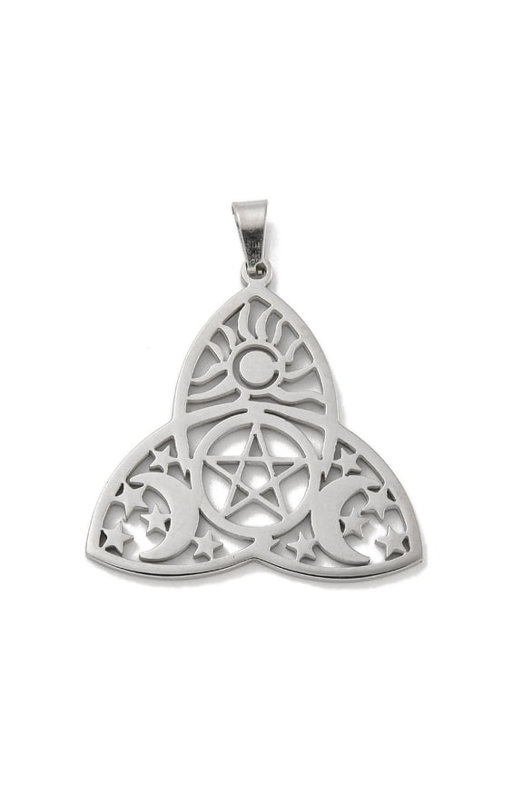 304 Stainless Steel Pendants Laser Cut Triquetra/Trinity Knot with Sun/Star/Moon Charm Stainless Steel Color 30x29x1.5mm Hole: 6x3mm DIY