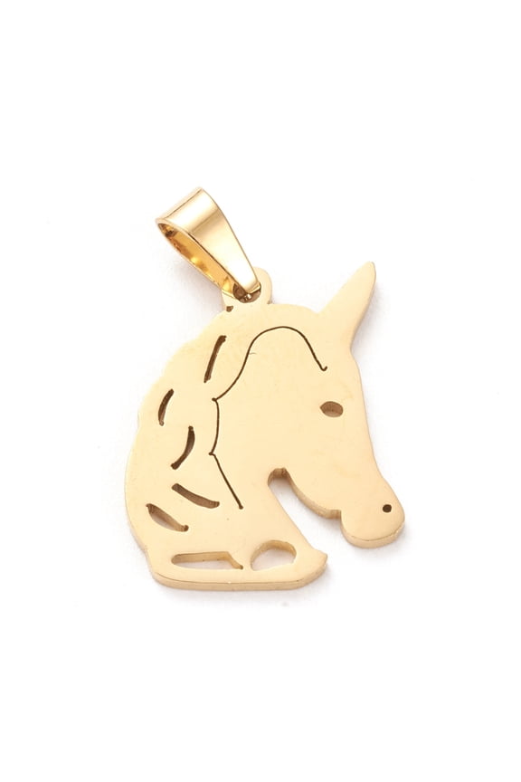 304 Stainless Steel Pendants Laser Cut Unicorn Golden 20x15x1mm Hole: 5x3mm DIY