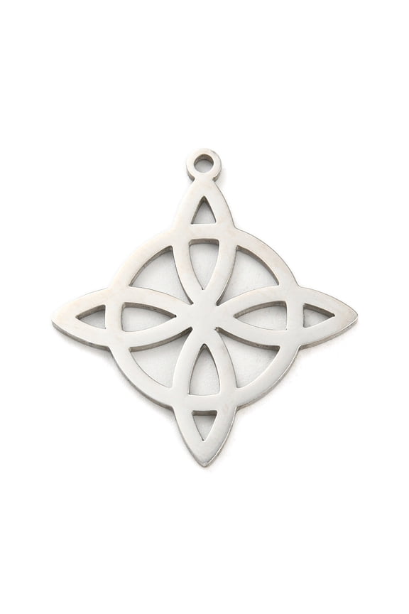 304 Stainless Steel Pendants Laser Cut Witches Knot Wiccan Symbol Charm Stainless Steel color 27x25x1mm Hole: 1.4mm