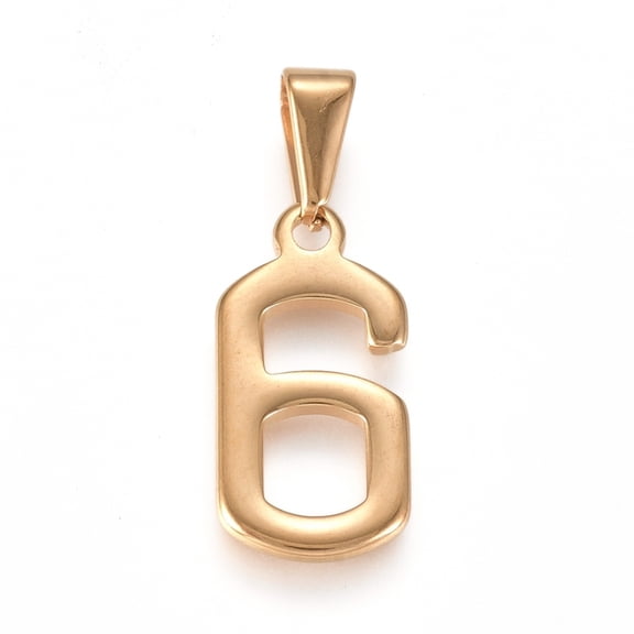 304 Stainless Steel Pendants Number Golden Num.6 21x10.5x1.5mm Hole: 6x3mm