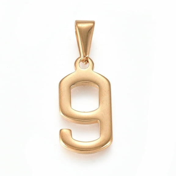 304 Stainless Steel Pendants Number Golden Num.9 21x10.5x1.5mm Hole: 7x3mm