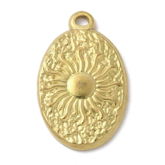 304 Stainless Steel Pendants Oval with Sun Charm Real 18K golden Plated 27.5x17x2mm Hole: 1.8mm 304 Stainless Steel