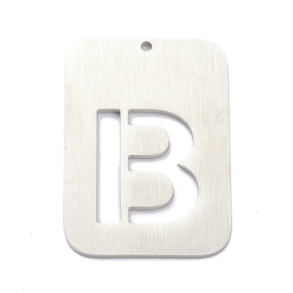 304 Stainless Steel Pendants Rectangle with Alphabet Hollow Letter.B 32x22x1mm Hole: 1.5mm