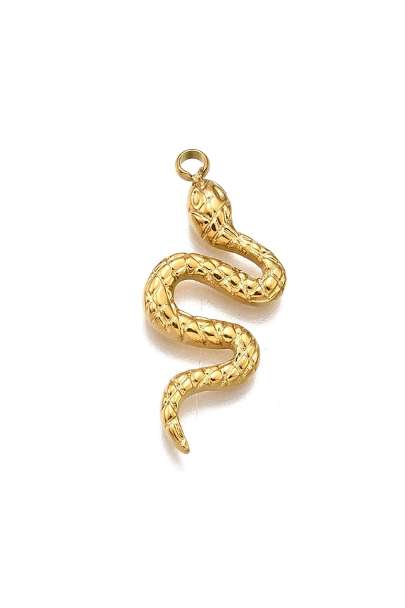 304 Stainless Steel Pendants Snake Charm Real 18K golden Plated 26x12x1.5mm Hole: 1.8mm 304 Stainless Steel