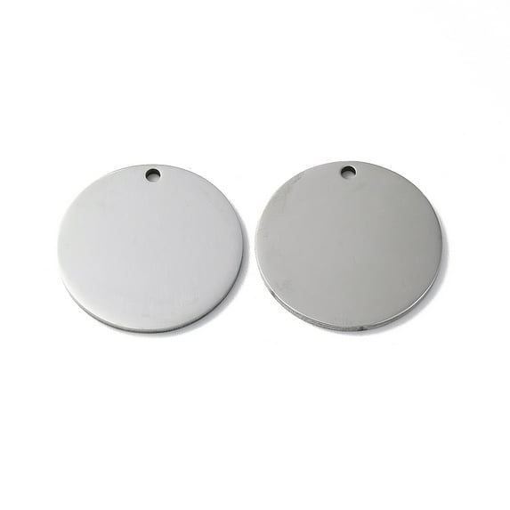 304 Stainless Steel Pendants Stamping Blank Tag Flat Round Charm Stainless Steel color 24x1.4mm Hole: 1.8mm