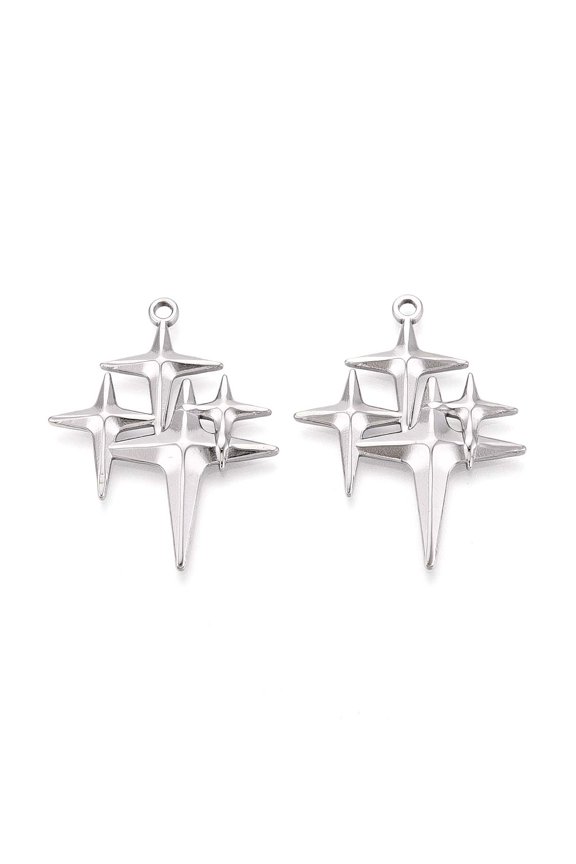 304 Stainless Steel Pendants Star Charm Anti-Tarnish Stainless Steel color 38.5x30x3mm Hole: 2mm 304 Stainless Steel