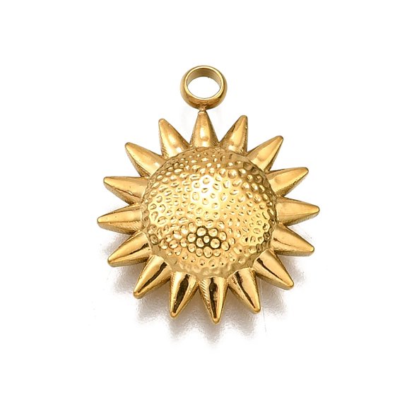 304 Stainless Steel Pendants Sun Charm Real 18K golden Plated 16.5x13.5x3mm Hole: 2mm