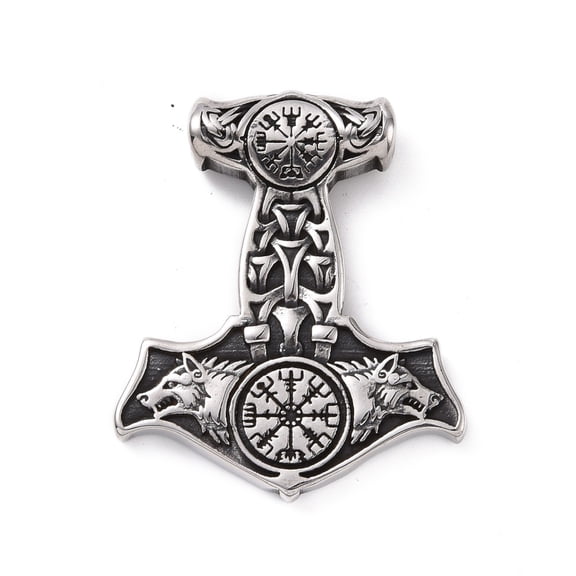 304 Stainless Steel Pendants Thor's Hammer Antique Silver 48x40.5x7mm Hole: 5mm