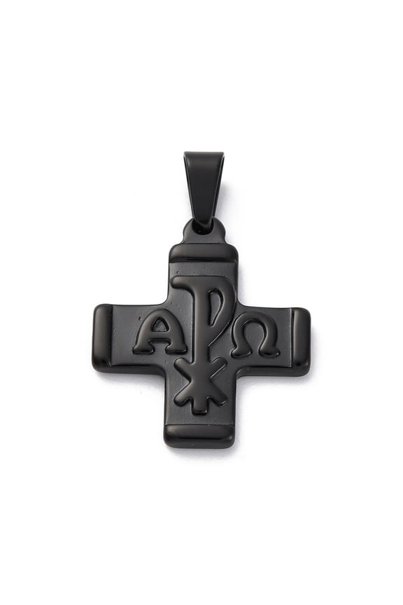 304 Stainless Steel Pendants with Chi Rho Charms Black 23.5x20x2.5mm Hole: 6.3x3.4mm DIY