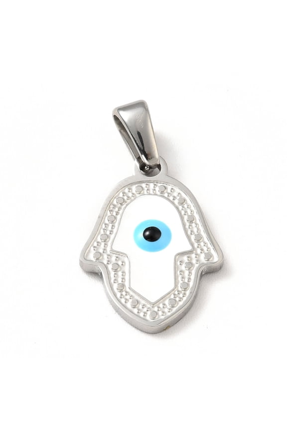304 Stainless Steel Pendants with Enamel Hamsa Hand with Stainless Steel Color 18x13x2mm Hole: 4.5x2.5mm