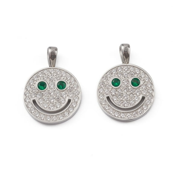 304 Stainless Steel Pendants with Glass Rhinestone Flat Round with Face Pattern Charm Stainless Steel color 23.5x17x2.7mm Hole: 3x2.5mm