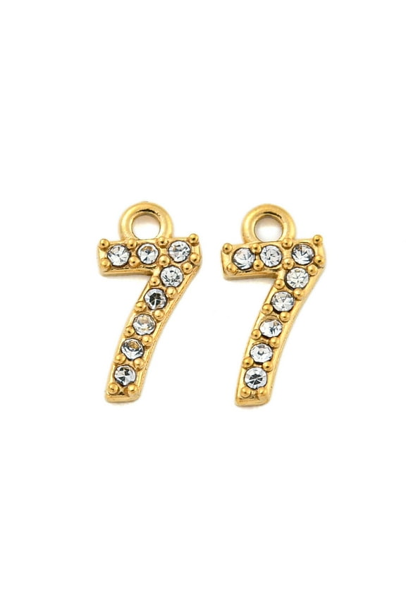 304 Stainless Steel Pendants with Rhinestone Number Charms Real 14K Gold Plated Number 9x4.5x1mm Hole: 1mm