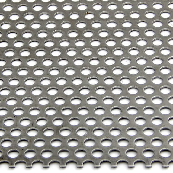 304 Stainless Steel Perforated Sheet, Unpolished (Mill) Finish, Annealed, Staggered 0.1875" Holes, 0.06" Thickness, 17 Gauge, 12" Width, 24" Length, 0.25" Center to Center, OnlineMetals