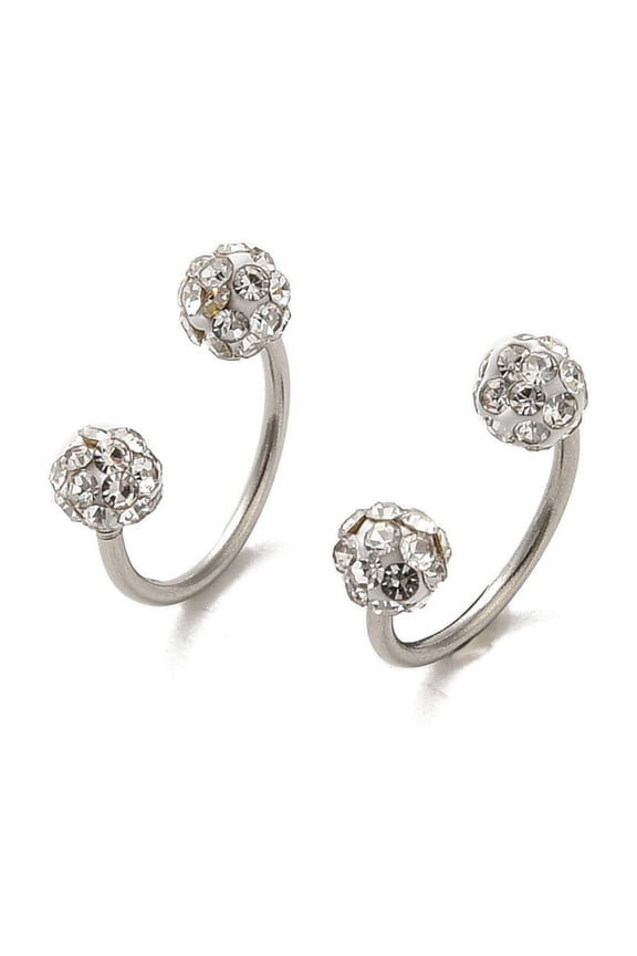 304 Stainless Steel Piercing Body Jewelry Polymer Clay Rhinestone Circular/Horseshoe Barbell for Women Stainless Steel color 11.5x12mm Pin: 0.8mm