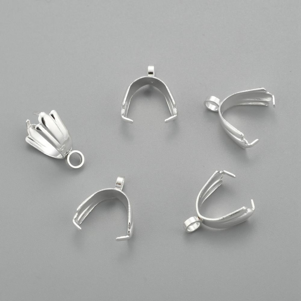 304 Stainless Steel Pinch Bails Silver 14x12x5.5mm Hole: 2mm Pin: 1mm