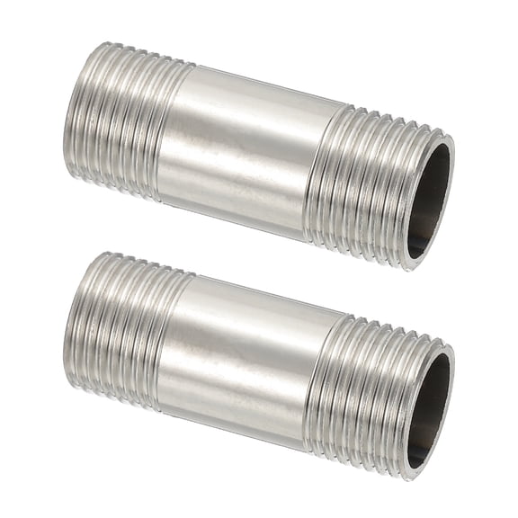304 Stainless Steel Pipe Fitting, 1/2" BSP Male x 1/2" BSP Male Threaded 2" Length Nipple Cast Pipe, 2 Pack