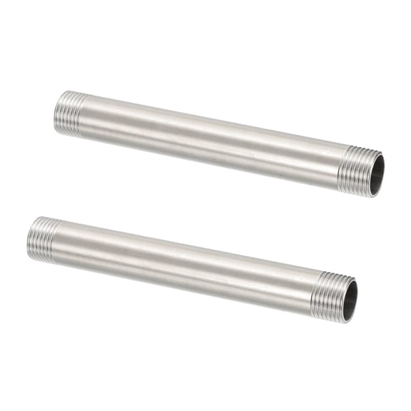 304 Stainless Steel Pipe Fitting, 1/2" BSP Male x 1/2" BSP Male Threaded 6" Length Nipple Cast Pipe, 2 Pack