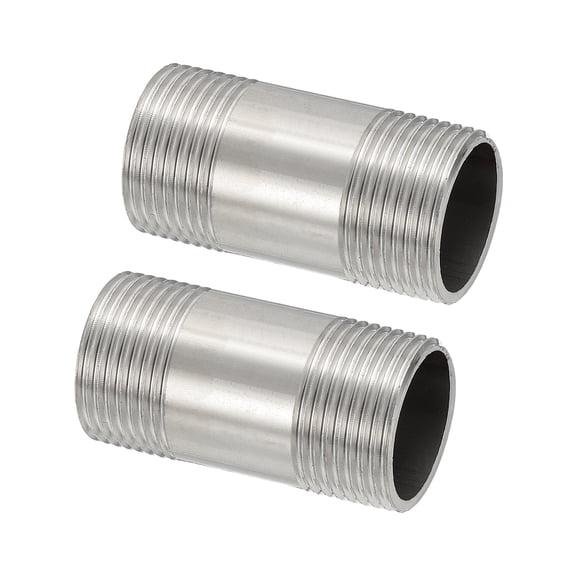 304 Stainless Steel Pipe Fitting, 3/4" BSP Male x 3/4" BSP Male Threaded 2" Length Nipple Cast Pipe, 2 Pack
