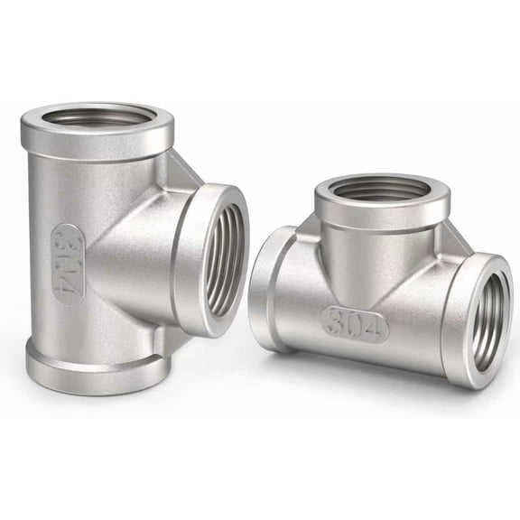 304 Stainless Steel Pipe Fitting, Tee 1/4" x 1/4" x 1/4" NPT Female Thread Adapter(2-PACK)