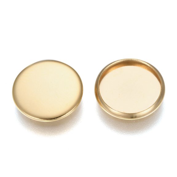 304 Stainless Steel Plain Edge Bezel Cups Cabochon Settings Flat Round Golden Tray: 12mm 13.5x1.8mm