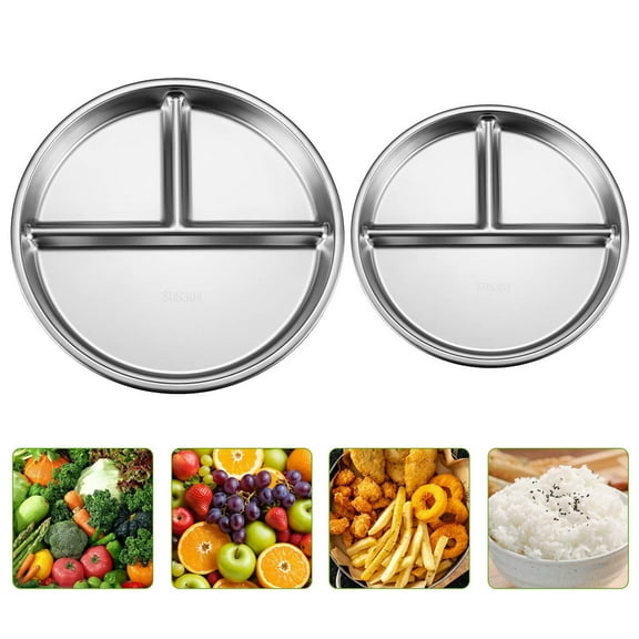 304 Stainless Steel Plates, Portion Control Plates Divided Plate Food Tray for Balance Lunch, Non Toxic Camping Metal Snack Plate for Eating (7.9 in,Silver)