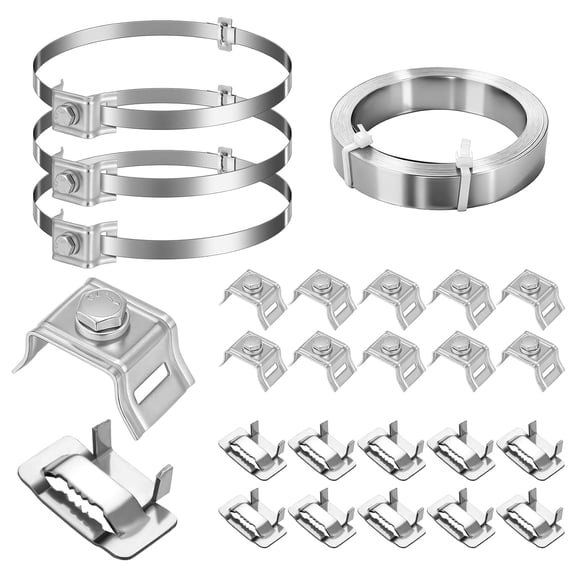 304 Stainless Steel Pole Bracket Sign Mounting Kit, 3/4 x 20' Strapping Band Coil +10 Flared Leg Bracket+10 Buckles Sign Mounting Hardware for Light Security Camera Electrical Boxes Clamps
