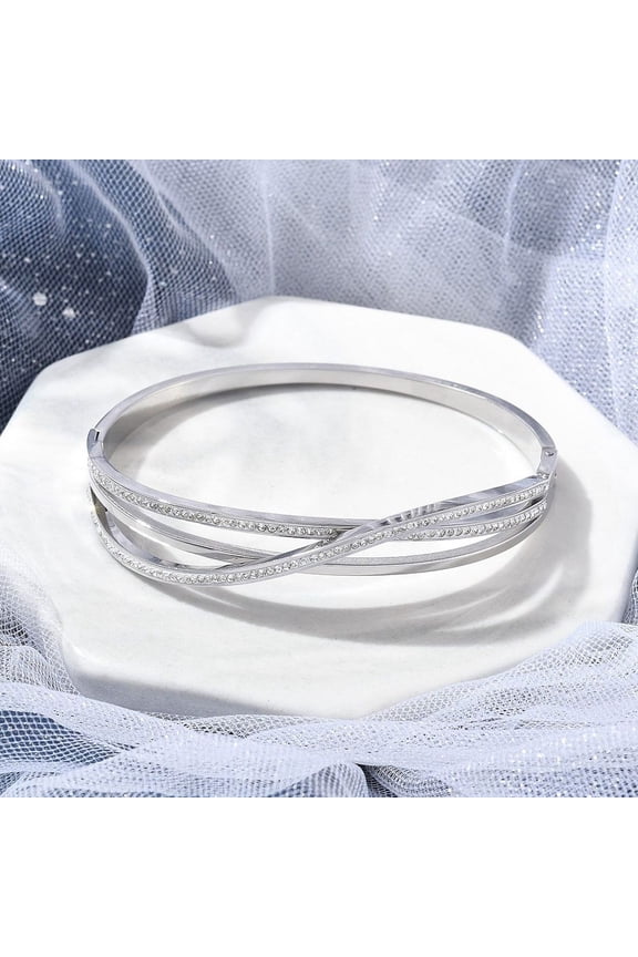 304 Stainless Steel Polymer Clay Rhinestone Hinged Bangles for Women Stainless Steel color Inner Diameter: 1-7/8x2-3/8 inch(4.8x6cm)