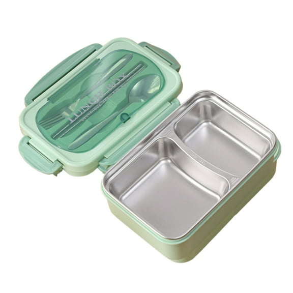 304 Stainless Steel Portable Lunch Box - Leakproof Divided Food Storage Containers with Spoon and Chopsticks Included