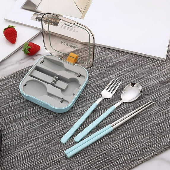 304 Stainless Steel Portable Travel Utensil Set | 4 Piece Cutlery Kit with Detachable Handles | Spoon Fork Chopsticks | Compact Storage Case | Lightweight Reusable Flatware for Office Picnic Outdoor