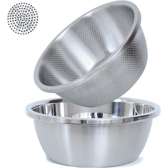 304 Stainless Steel Quick Drain Microporous Colander and Mixing Bowl, Set of 2