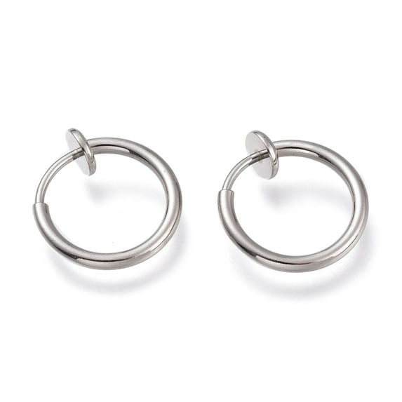 304 Stainless Steel Retractable Clip-on Hoop Earrings For Non-pierced Ears with Spring Findings Stainless Steel Color