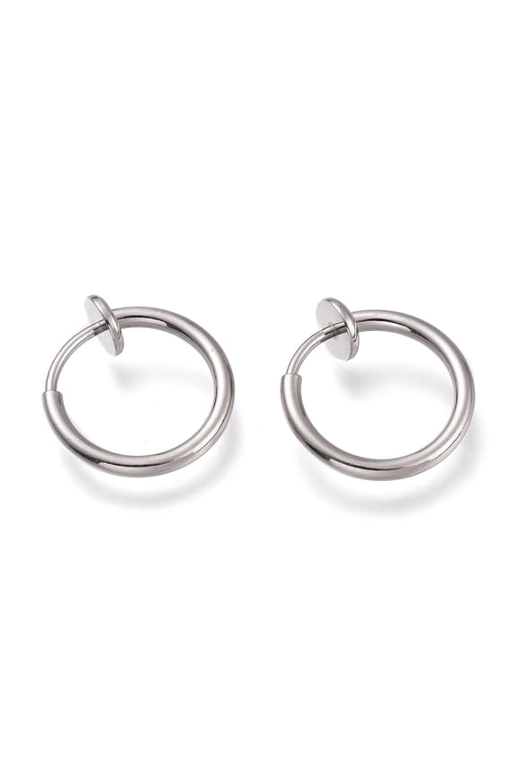 304 Stainless Steel Retractable Clip-on Hoop Earrings For Non-pierced Ears with Spring Findings Stainless Steel Color