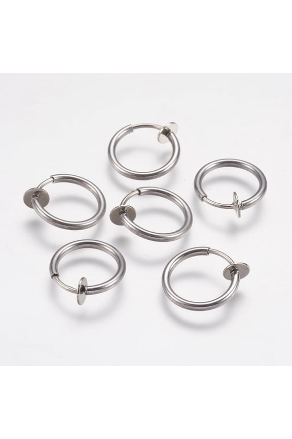 304 Stainless Steel Retractable Clip-on Hoop Earrings Hypoallergenic Earrings For Non-pierced Ears with Spring Findings Stainless Steel Color