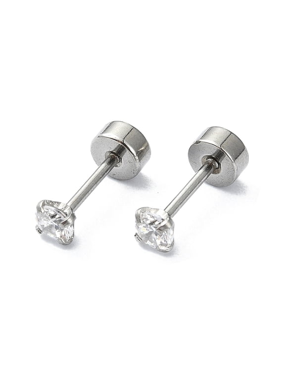 304 Stainless Steel Rhinestone Ear False Plugs Gauges Earrings for Women Men Stainless Steel color 3mm