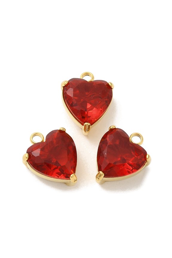 304 Stainless Steel Rhinestone Pendants Heart Ruby 13.5x10.5x7mm Hole: 1.6mm