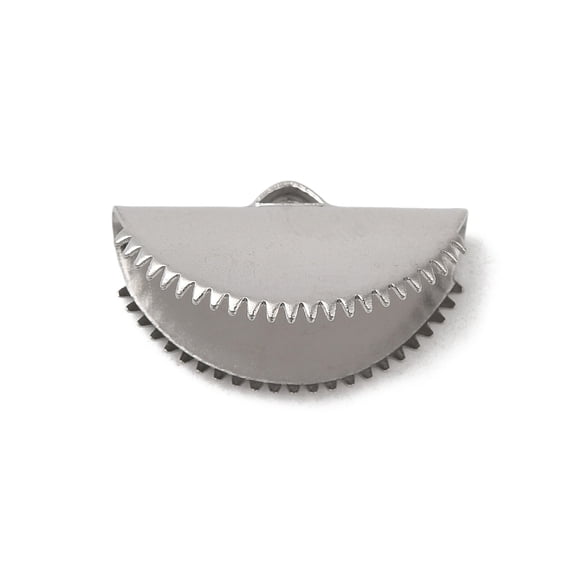 304 Stainless Steel Ribbon Crimp Ends Half Round Stainless Steel color 12x20x9mm Hole: 1.2x2.3mm